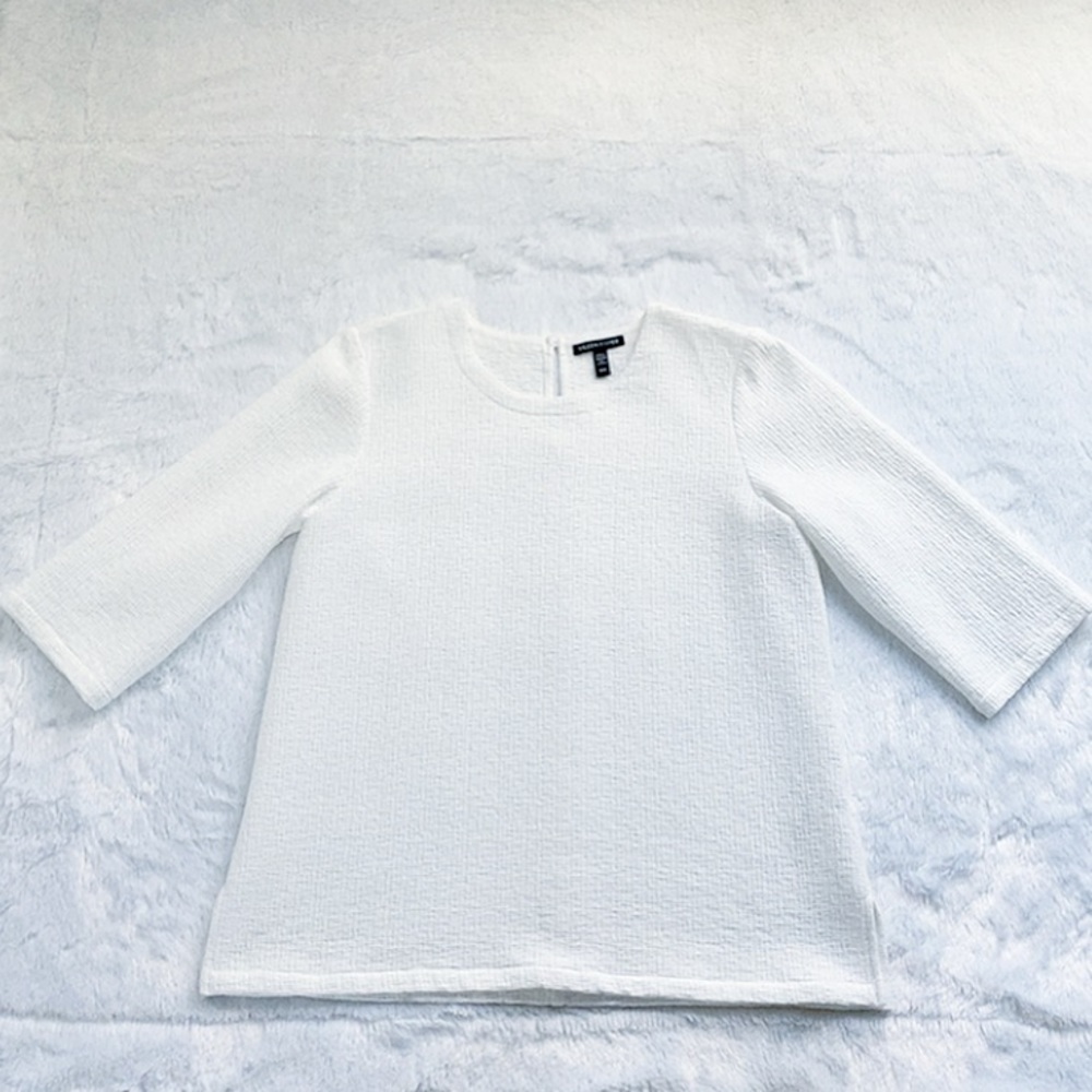 Like New Eileen Fisher White Tencel & Organic Cotton Honeycomb Box Top - Picture 3 of 8
